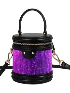 Women's Black Cylindrical Led Evening Bag Light Up Imported Crossbody Purse